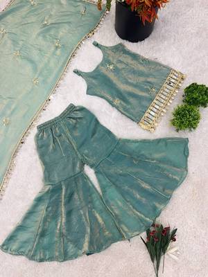 Seagreen embroidered fendy silk kids sharara set 4