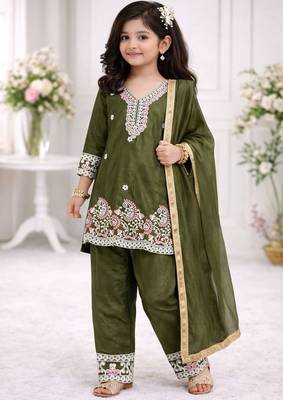 Premium chinon silk kids party wear kurta set 1