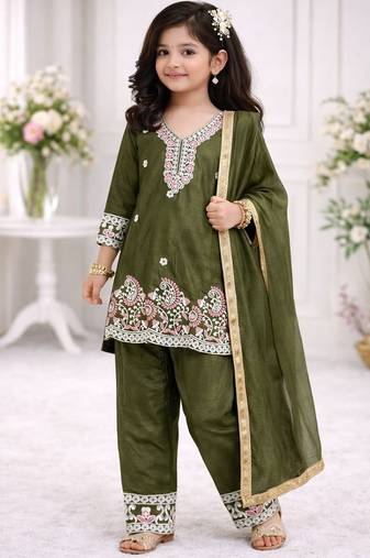 Premium chinon silk kids party wear kurta set