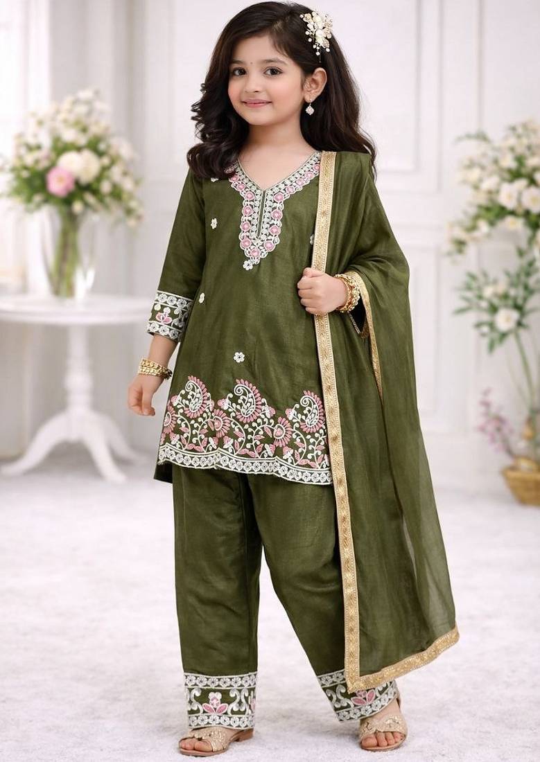 Premium chinon silk kids party wear kurta set