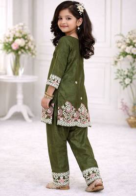 Premium chinon silk kids party wear kurta set 2