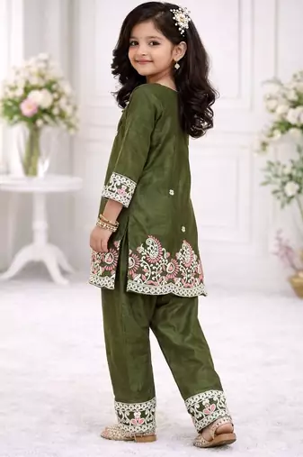 Premium chinon silk kids party wear kurta set