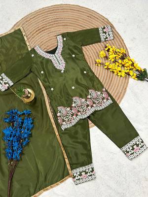 Premium chinon silk kids party wear kurta set 3