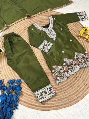 Premium chinon silk kids party wear kurta set 4