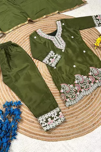 Premium chinon silk kids party wear kurta set