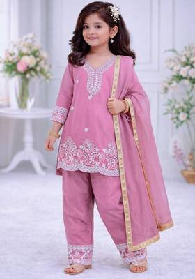 Premium chinon silk kids party wear kurta set 1