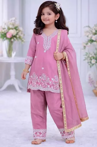 Premium chinon silk kids party wear kurta set