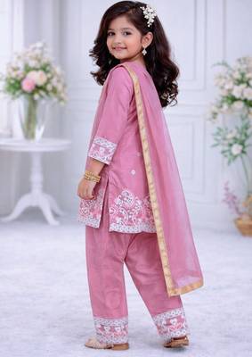 Premium chinon silk kids party wear kurta set 2
