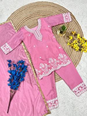 Premium chinon silk kids party wear kurta set 3