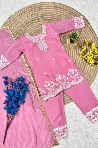 Premium chinon silk kids party wear kurta set