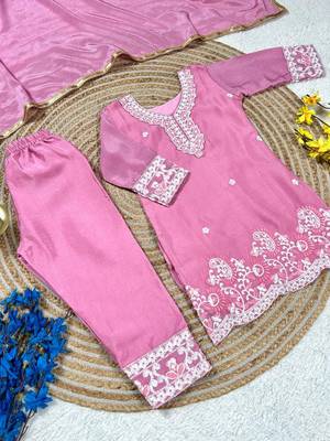 Premium chinon silk kids party wear kurta set 4