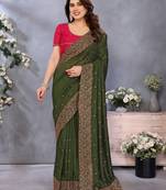 green vichitra silk saree with sequins embroidery work