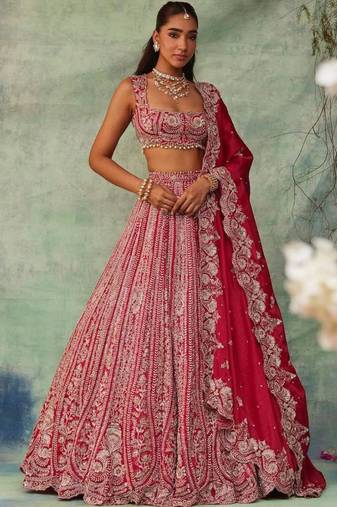 Red Thread Embroidered Boomer Silk Lehenga Set