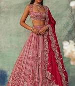 Red Thread Embroidered Boomer Silk Lehenga Set