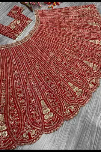Red Thread Embroidered Boomer Silk Lehenga Set