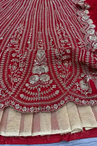 Red Thread Embroidered Boomer Silk Lehenga Set