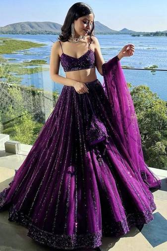 Purple Net Lehenga With Heavy Sequins And Dori Work | Designer Party Wear Wedding Lehenga Choli With Blouse