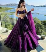 Purple Net Lehenga With Heavy Sequins And Dori Work | Designer Party Wear Wedding Lehenga Choli With Blouse