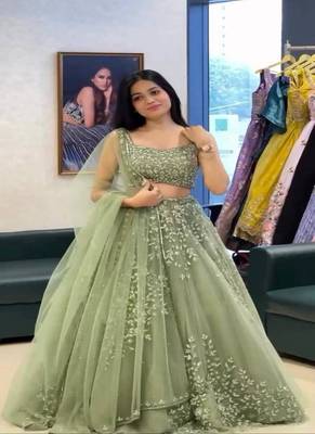 Pista Green Net Embroidered Lehenga Choli Set With Dupatta 2