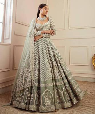 Light Pista Zari Work Lehenga Choli 3