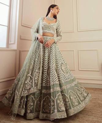 Light Pista Zari Work Lehenga Choli 4