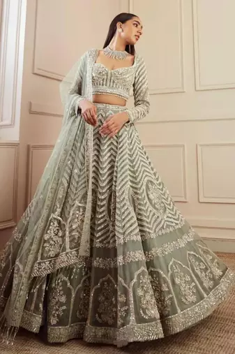 Light Pista Zari Work Lehenga Choli