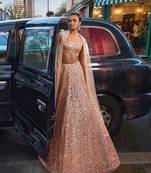 Peach Color Rainbow Sequins And Dori Work All Over Net Lehenga Choli