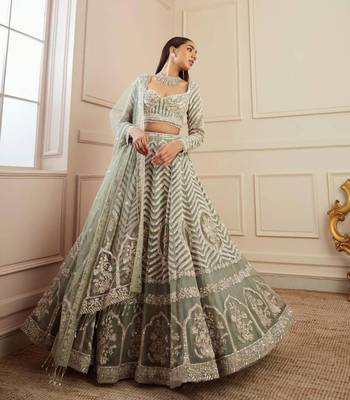 Light Pista Zari Work Lehenga Choli 1