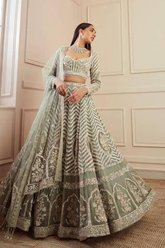 Light Pista Zari Work Lehenga Choli