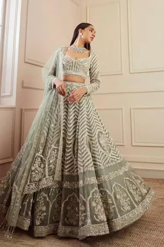 Light Pista Zari Work Lehenga Choli