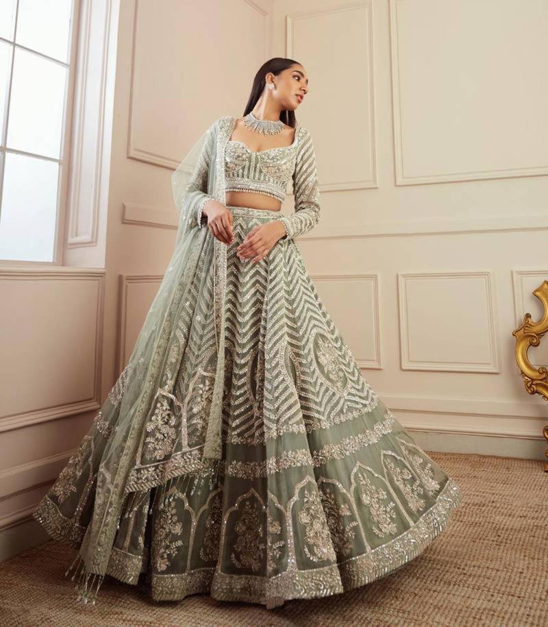 Light Pista Zari Work Lehenga Choli