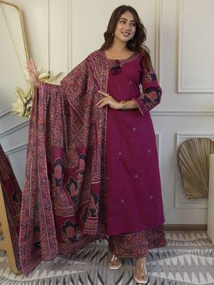 Dark lavender cotton printed printed purpal duptta suit set 1