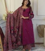 Dark lavender cotton printed printed purpal duptta suit set