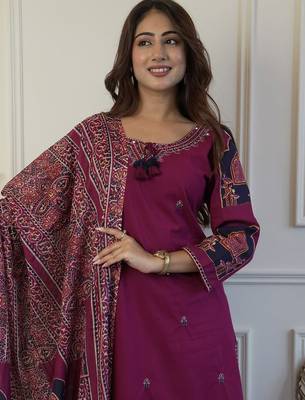 Dark lavender cotton printed printed purpal duptta suit set 2