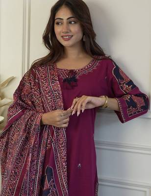 Dark lavender cotton printed printed purpal duptta suit set 4