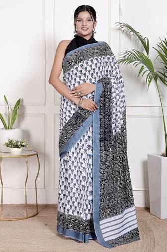 Floral printed pure cotton ethnic saree for woman