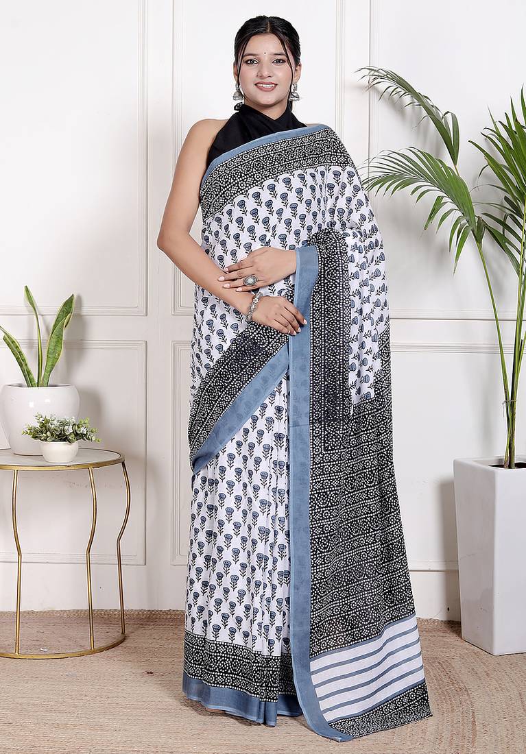 Floral printed pure cotton ethnic saree for woman