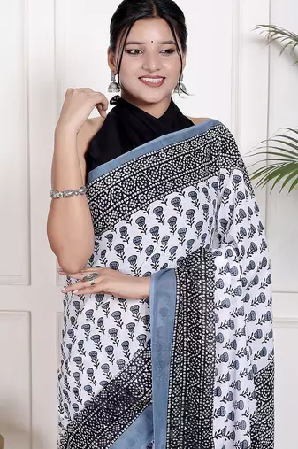 Floral printed  cotton ethnic saree for woman