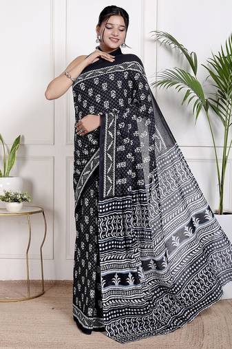 Floral printed pure cotton ethnic saree for woman
