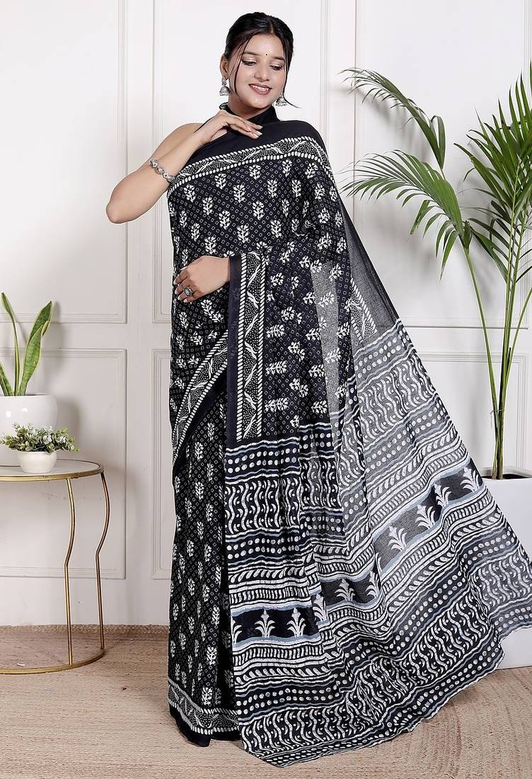 Floral printed pure cotton ethnic saree for woman