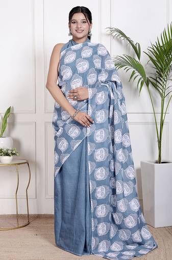 Floral printed pure cotton ethnic saree for woman