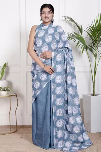 Floral printed pure cotton ethnic saree for woman