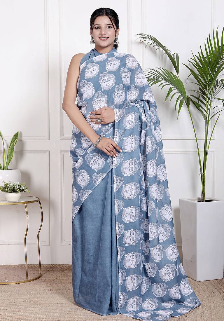 Floral printed pure cotton ethnic saree for woman