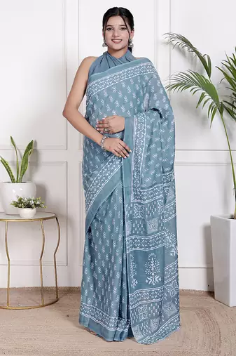 Floral printed pure cotton ethnic saree for woman