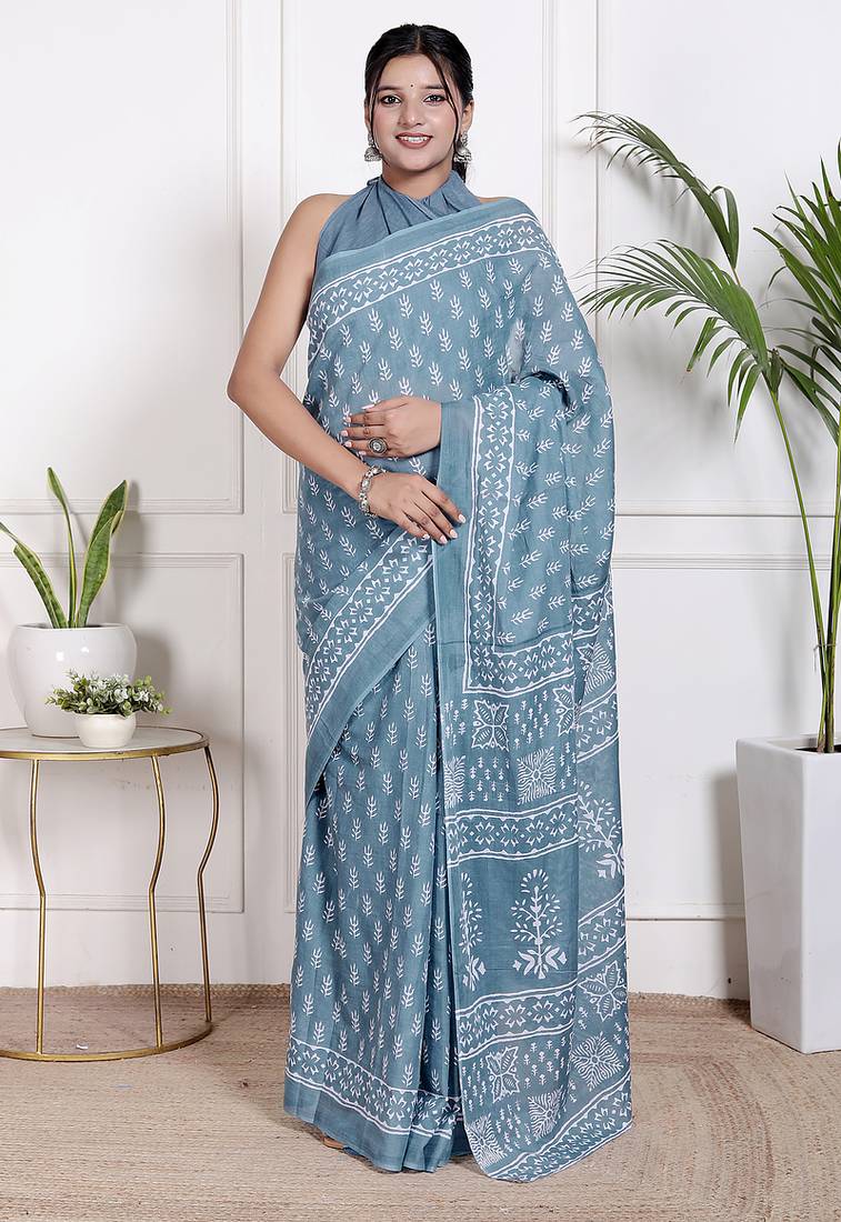 Floral printed pure cotton ethnic saree for woman