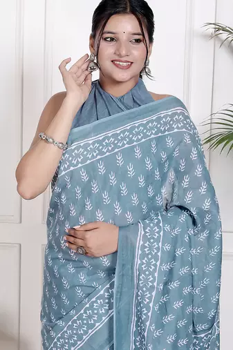 Floral printed  cotton ethnic saree for woman