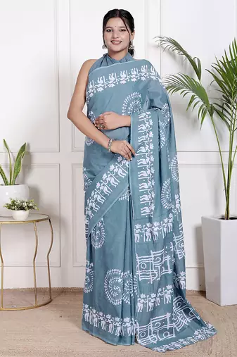 Floral printed pure cotton ethnic saree for woman