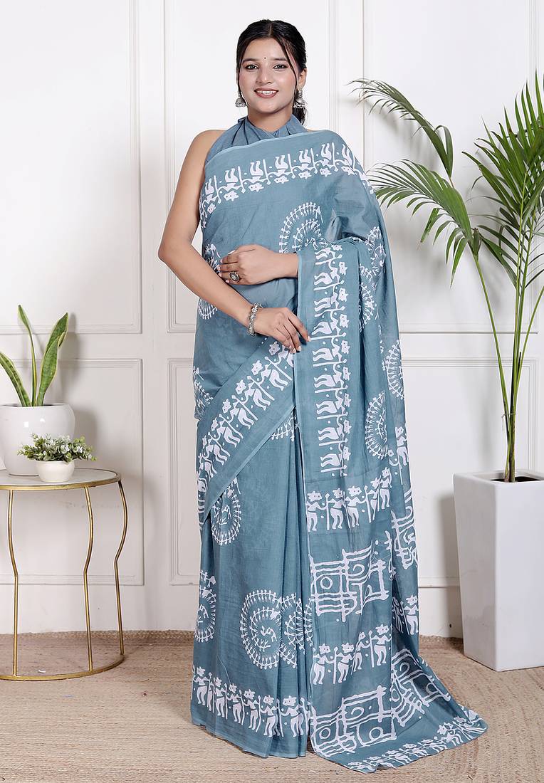 Floral printed pure cotton ethnic saree for woman