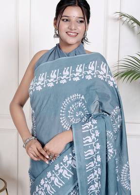 Floral printed  cotton ethnic saree for woman 3