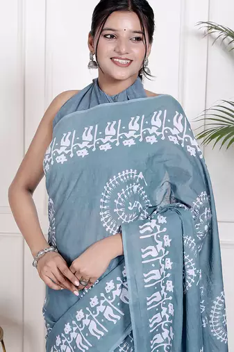 Floral printed  cotton ethnic saree for woman